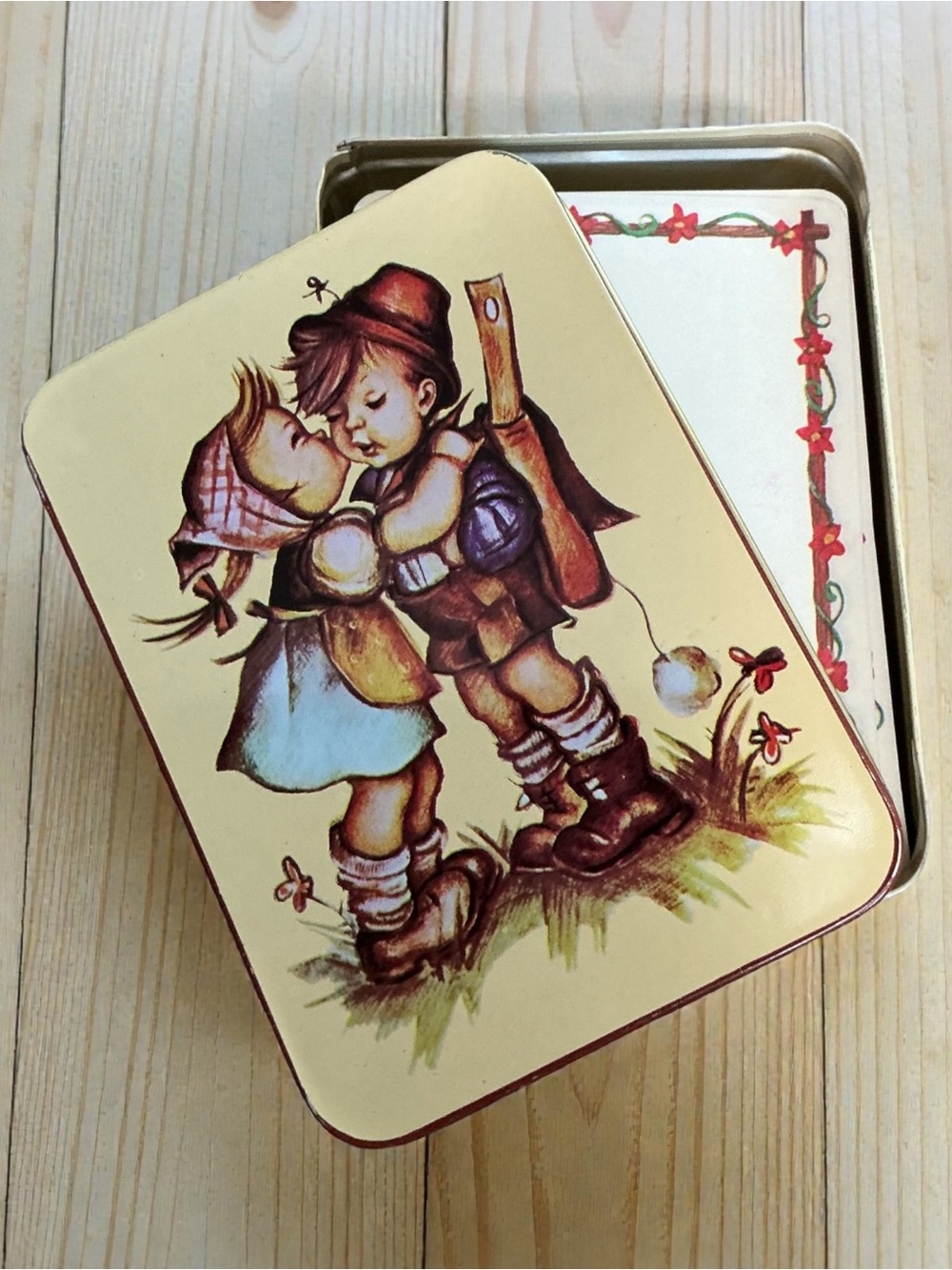 Vintage Tin with Note Paper Hummel First Kiss Designed on Tin